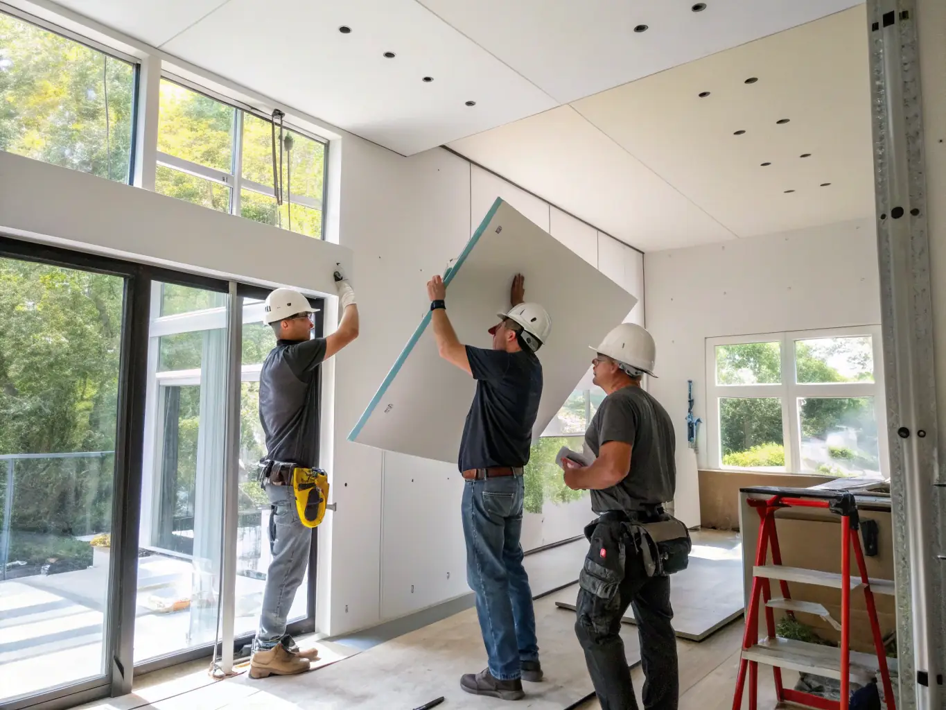 A professionally installed sheetrock wall in a modern home, showcasing smooth finishing and clean lines, highlighting DSA Masonry & Home Improvement's expertise in sheetrock installation.
