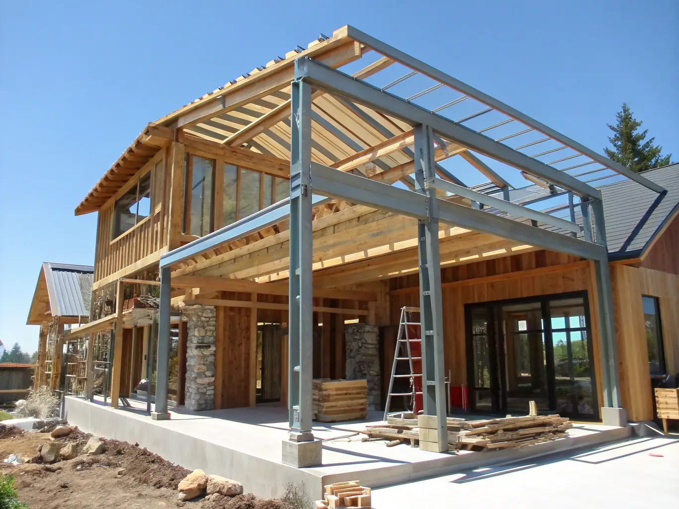 A sturdy 2x4 framing structure being built by DSA Masonry & Home Improvement, highlighting the structural integrity and quality of our work.